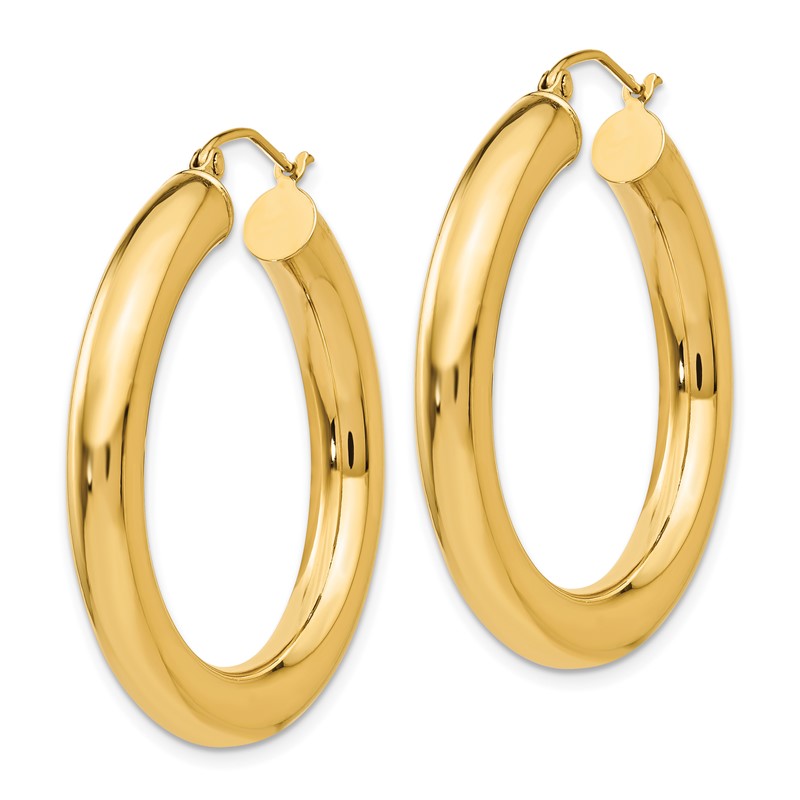 14k 5x35mm Polished Tube Hoop Earrings T959