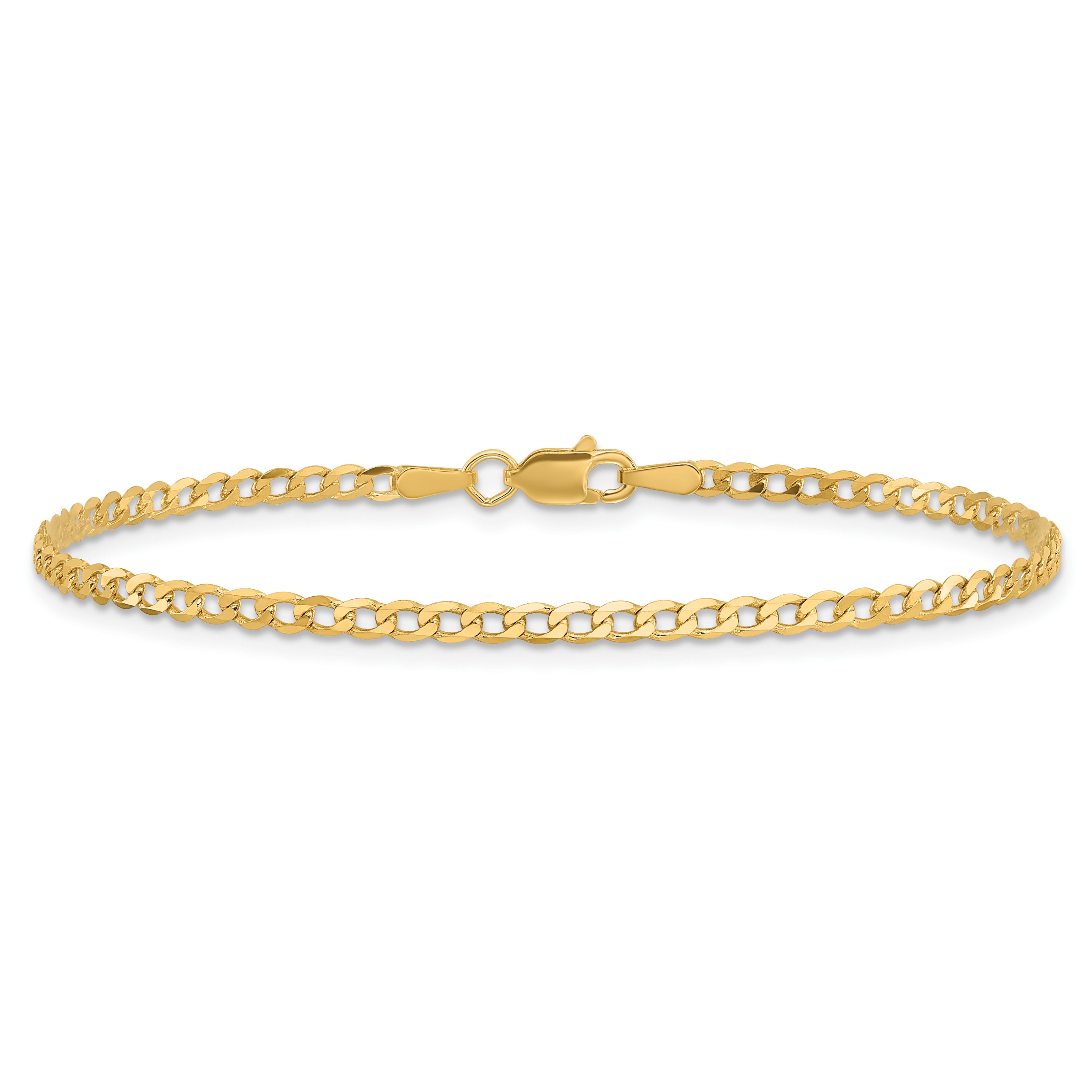 14K 10 inch 2.2mm Flat Beveled Curb with Lobster Clasp Anket FBU060