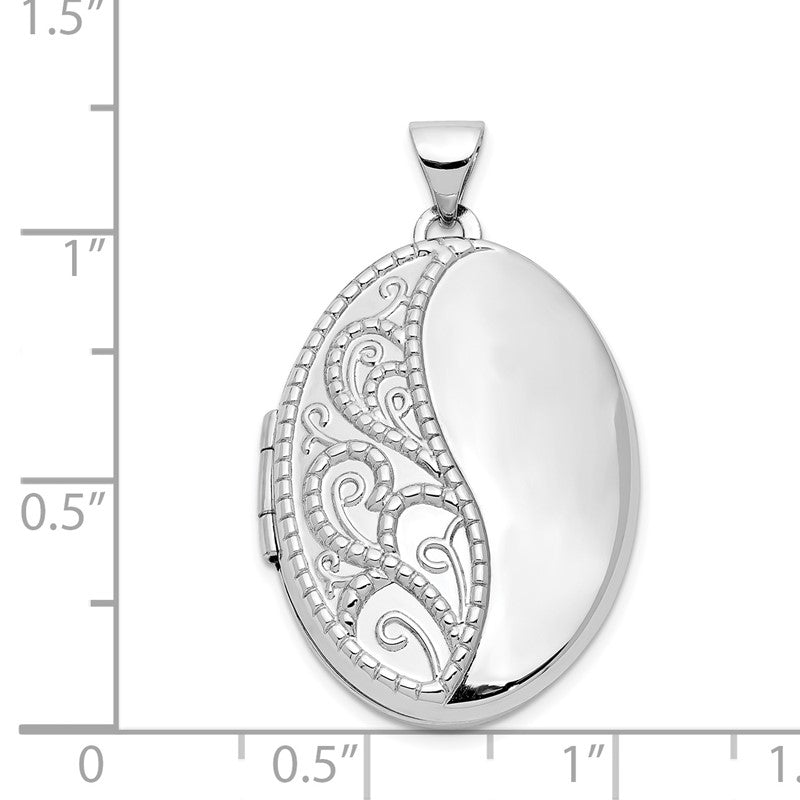 14k White Gold Fancy Half Swirl Design 26mm Oval Locket XL624
