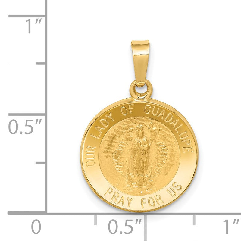 14k Polished and Satin Hollow Our Lady of Guadalupe Medal Round Pendant XR1244