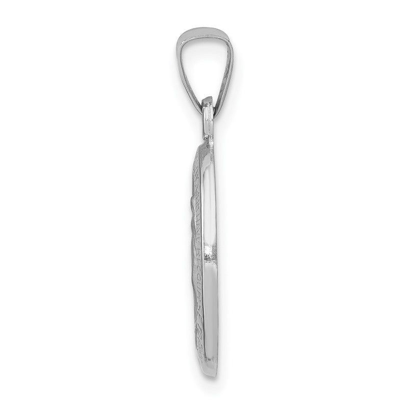 14k White Gold Polished and Satin Hollow Miraculous Medal Oval Pendant XR1400