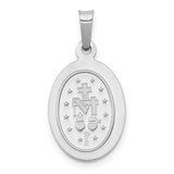 14k White Gold Polished and Satin Hollow Miraculous Medal Oval Pendant XR1400