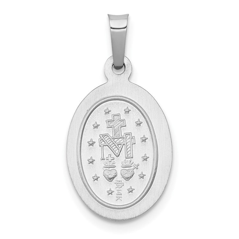14k White Gold Polished and Satin Hollow Miraculous Medal Oval Pendant XR1400
