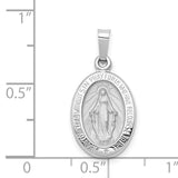 14k White Gold Polished and Satin Hollow Miraculous Medal Oval Pendant XR1400