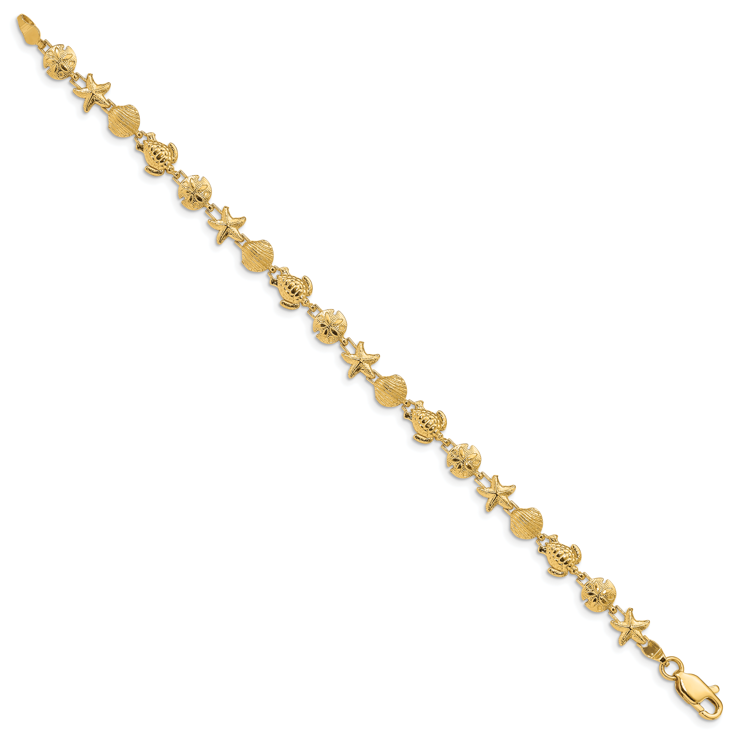 14k Polished and Textured Sea Life 7 inch Bracelet FB1279