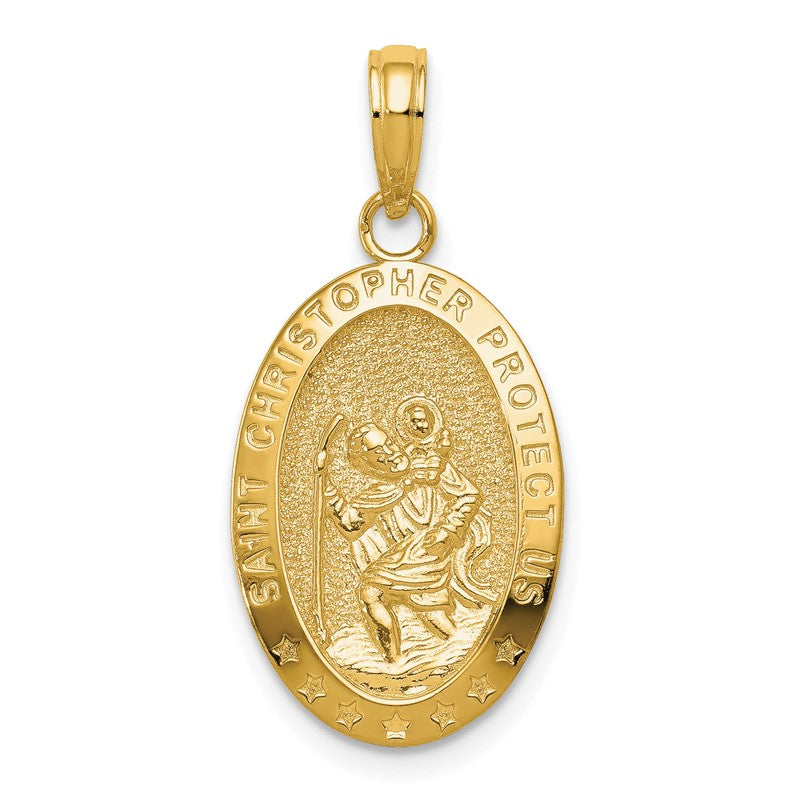 14k Polished Solid Saint Christopher Medal Oval Pendant K5082