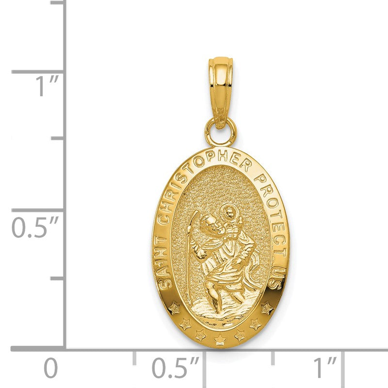 14k Polished Solid Saint Christopher Medal Oval Pendant K5082
