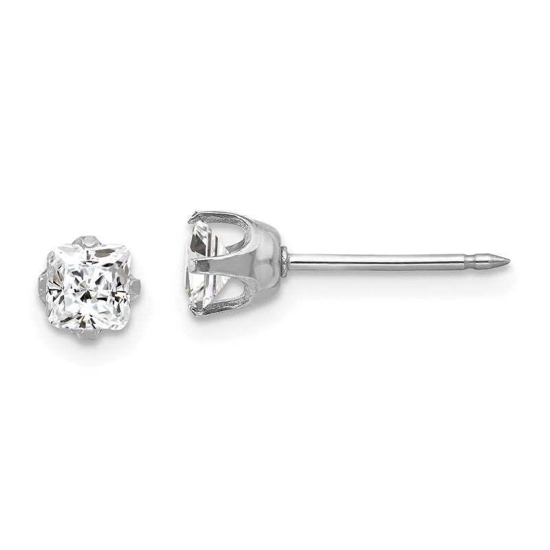 Inverness 14k White Gold 5mm Square CZ Post Piercing Earrings 139E