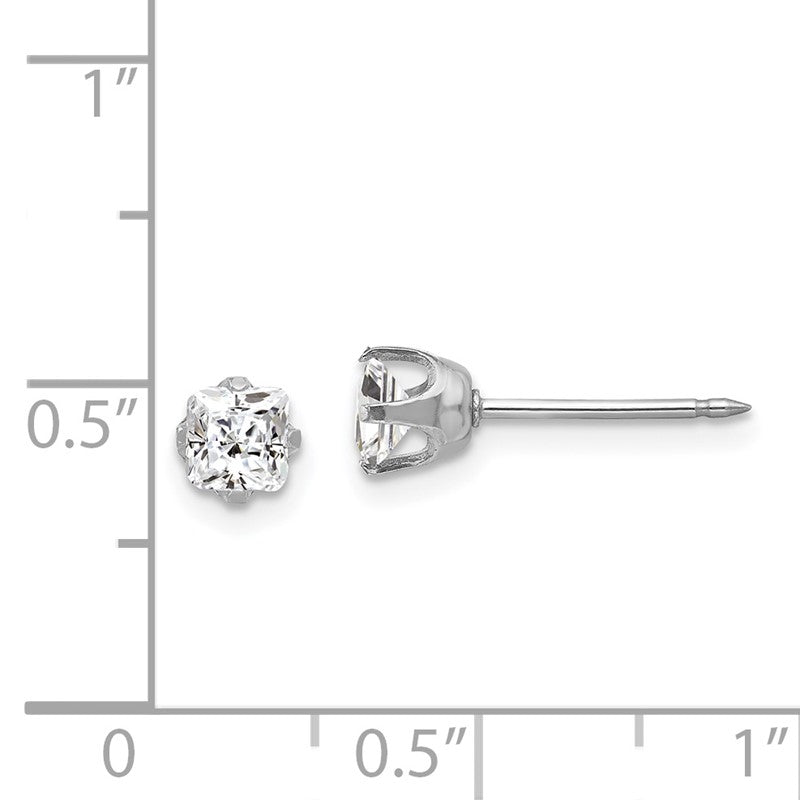 Inverness 14k White Gold 5mm Square CZ Post Piercing Earrings 139E