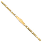 14k Polished Semi-Solid Chain/Solid Plate Figaro Link Soft Diamond Shape 34x10mm Plate 7 inch ID Bracelet DCID135C