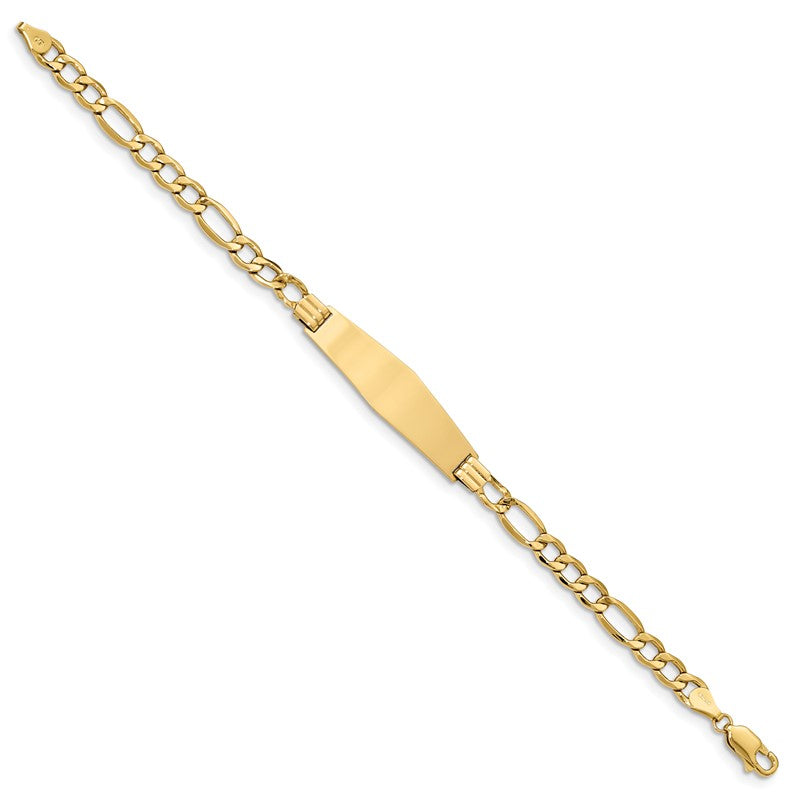 14k Polished Semi-Solid Chain/Solid Plate Figaro Link Soft Diamond Shape 34x10mm Plate 7 inch ID Bracelet DCID135C