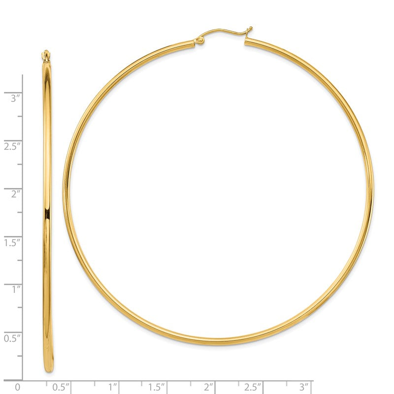 14k 2x80mm Polished Round Tube Hoop Earrings T1157
