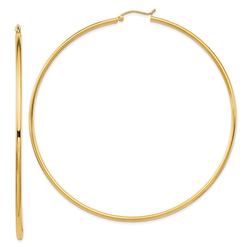 14k 2x80mm Polished Round Tube Hoop Earrings T1157