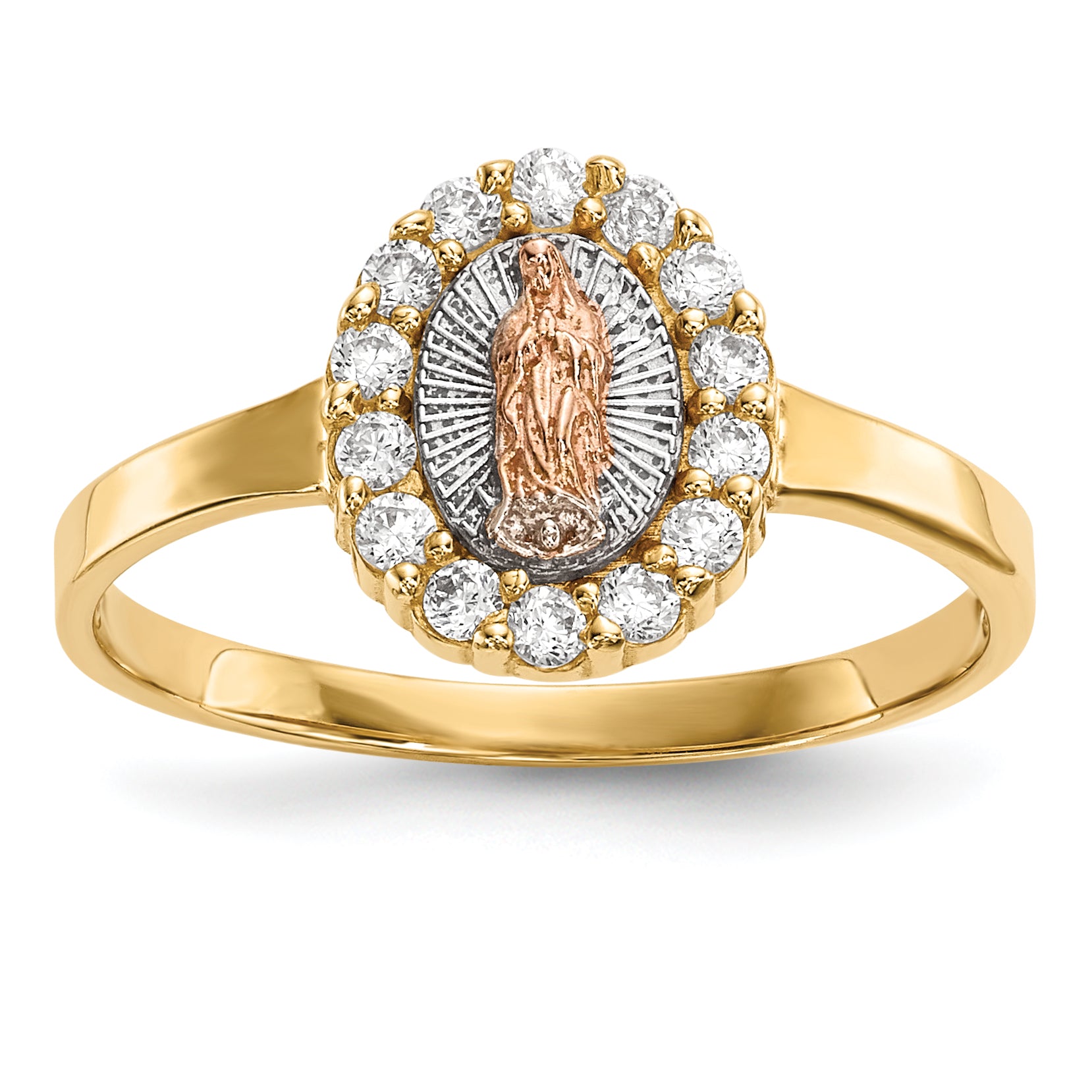 14k Two-tone with White Rhodium CZ Our Lady of Guadalupe Ring R579