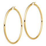 14k 3x70mm Polished Lightweight Round Tube Hoop Earrings TF552L