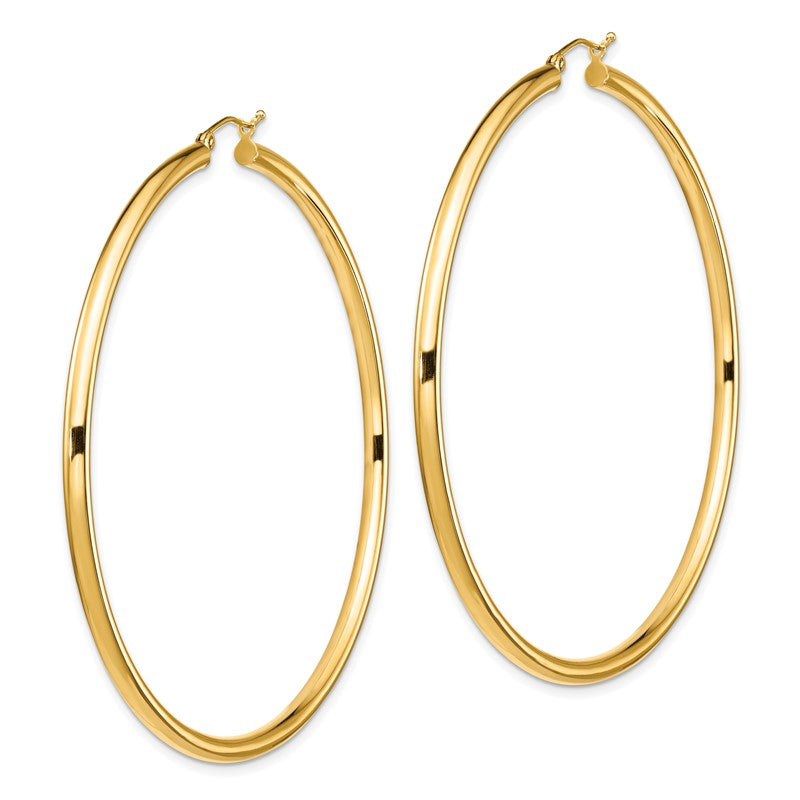 14k 3x70mm Polished Lightweight Round Tube Hoop Earrings TF552L