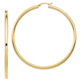 14k 3x70mm Polished Lightweight Round Tube Hoop Earrings TF552L