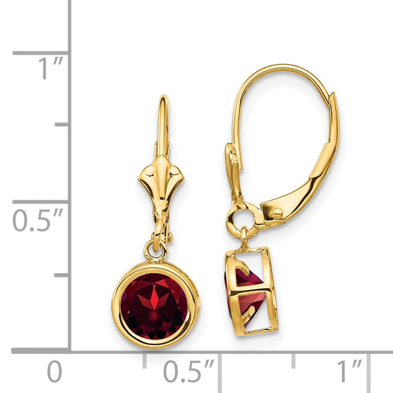 14k 6mm Round Garnet Bezel Leverback Dangle Earrings XLB101GA