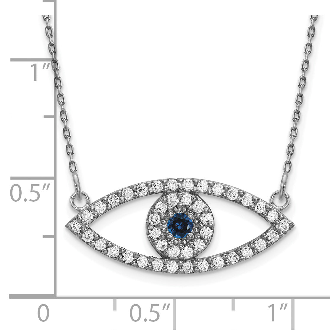 14k White Gold Polished 1/2 carat Diamond and Sapphire Medium Evil Eye 18 inch Necklace XP5045WS/A
