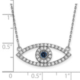 14k White Gold Polished 1/2 carat Diamond and Sapphire Medium Evil Eye 18 inch Necklace XP5045WS/A
