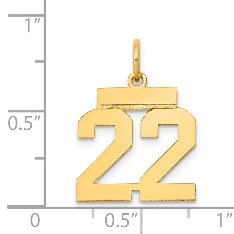 14k Small Polished Number 22 Charm LS22