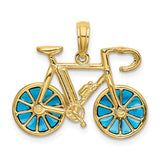 14K 3-D Blue Enameled Bicycle with Moveable Wheels Pendant K4143