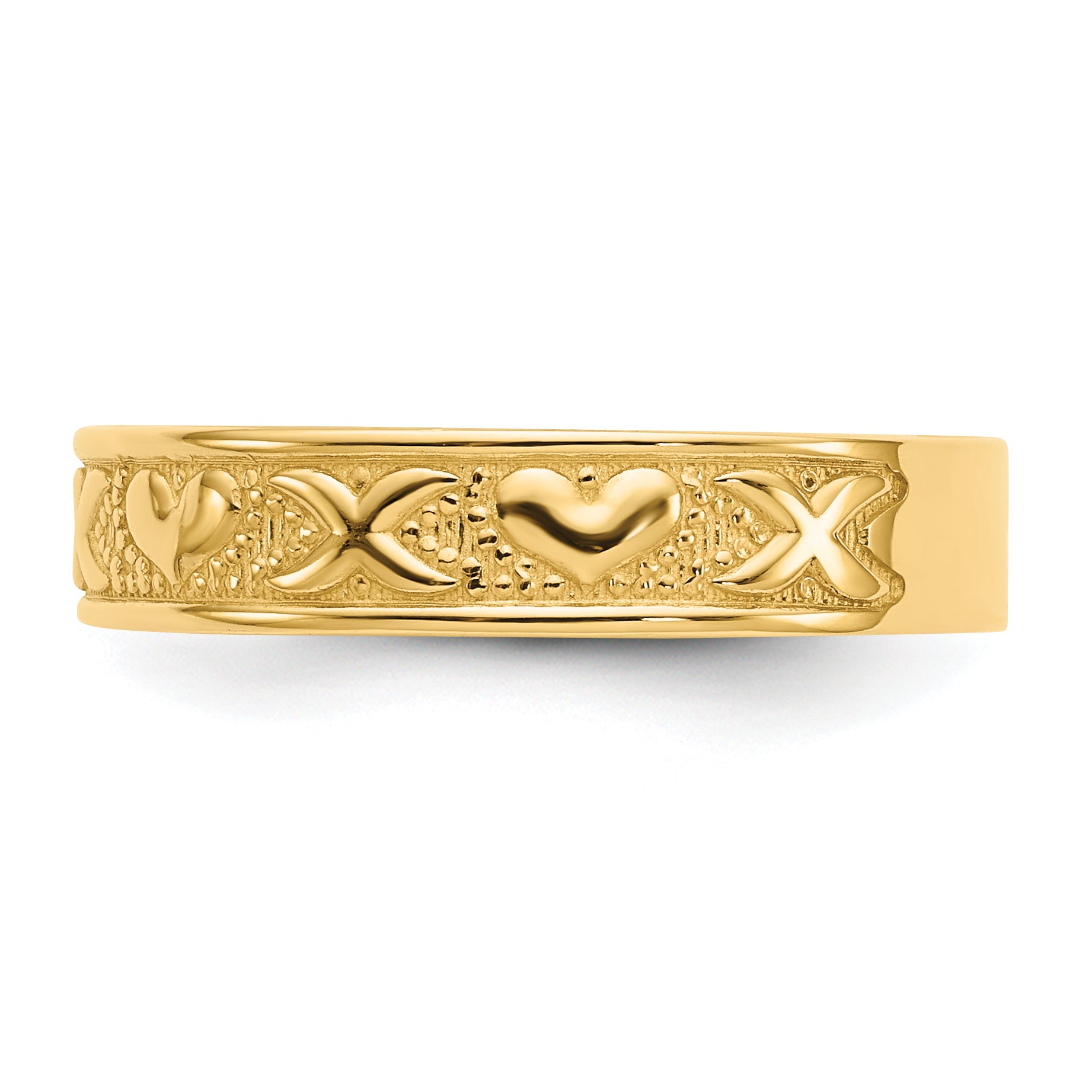 14K Polished X and Hearts Ring K4578