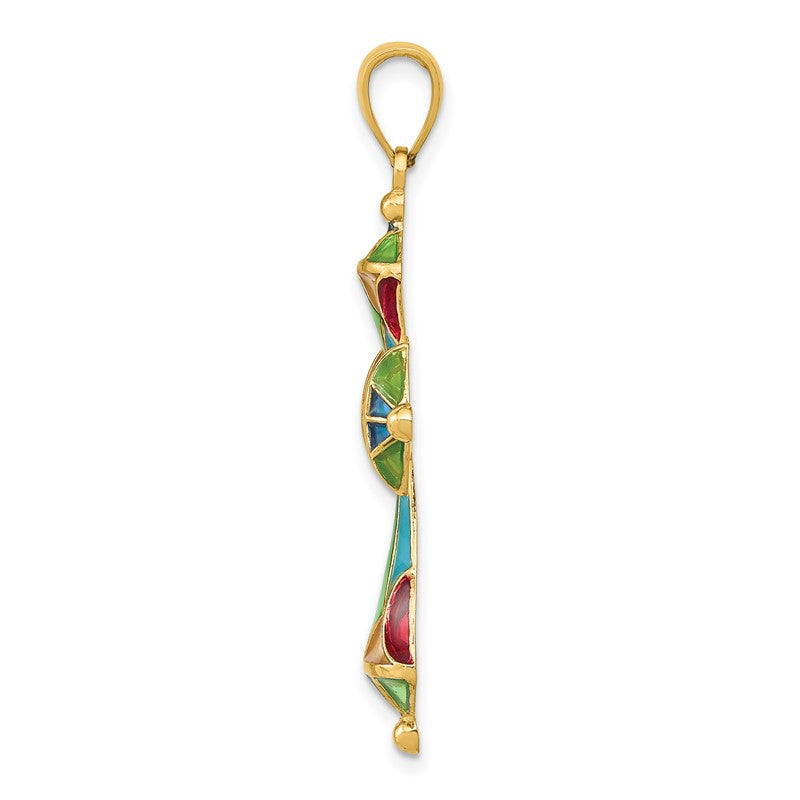 14K Multi Color Enamel Cross Pendant C4486