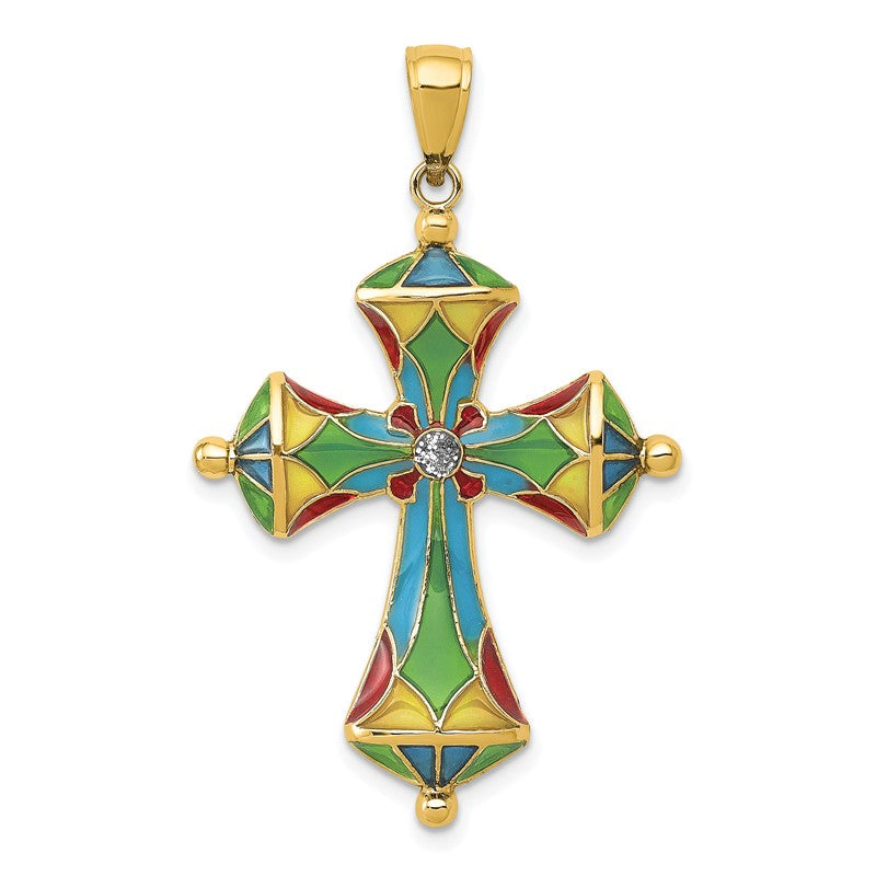 14K Multi Color Enamel Cross Pendant C4486