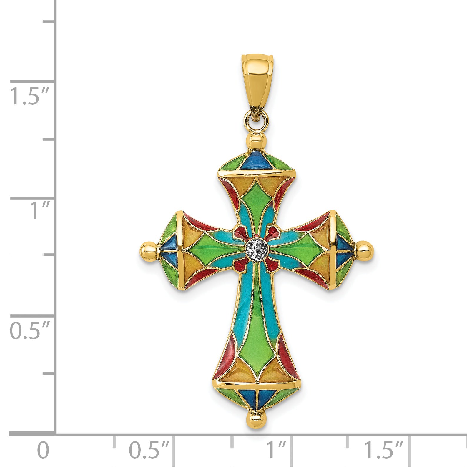 14K Multi Color Enamel Cross Pendant C4486