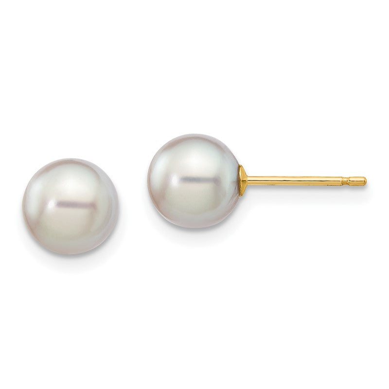 14k 6-7mm Grey Round Akoya Saltwater Cultured Pearl Post Earrings XF352E
