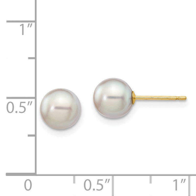 14k 6-7mm Grey Round Akoya Saltwater Cultured Pearl Post Earrings XF352E