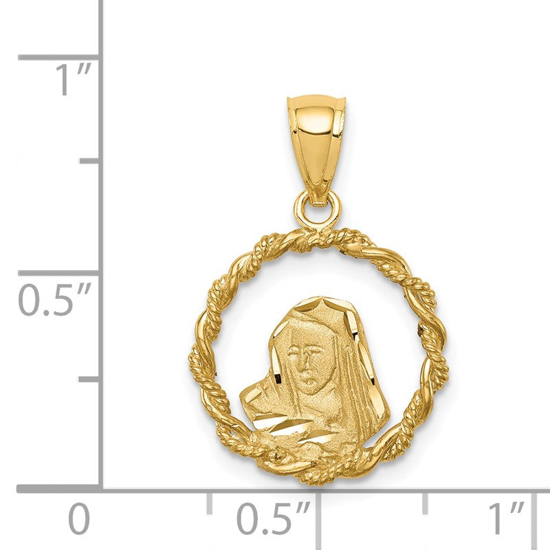 14K Brushed and  Polished Diamond-cut Virgin Mary Pendant D4680