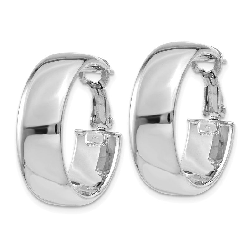 14k White Gold 8x24mm Polished Flat Tube Omega Back Hoop Earrings PRE735W