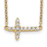 14k White Gold 1/10 carat Diamond Sideways Cross 18 inch Necklace PM4692