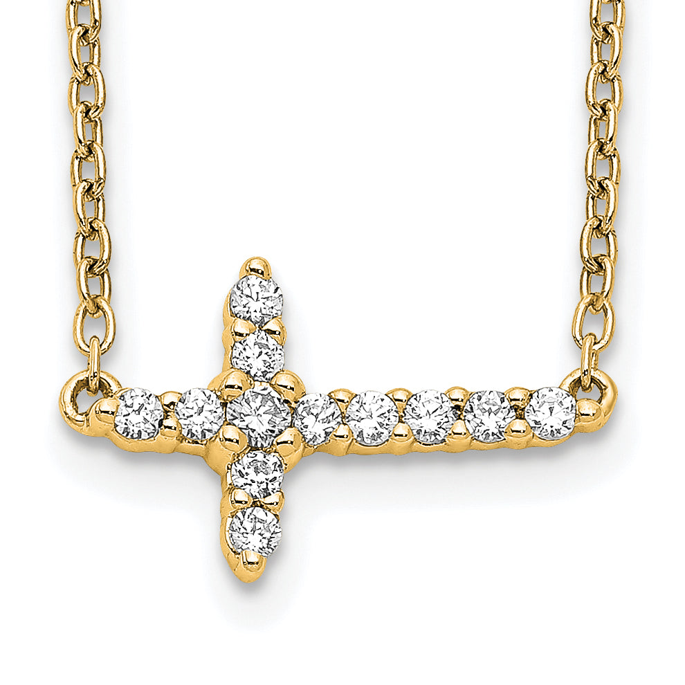 14k White Gold 1/10 carat Diamond Sideways Cross 18 inch Necklace PM4692