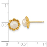 14k 5-6mm White Button Freshwater Cultured Pearl Flower Post Earrings XF614E