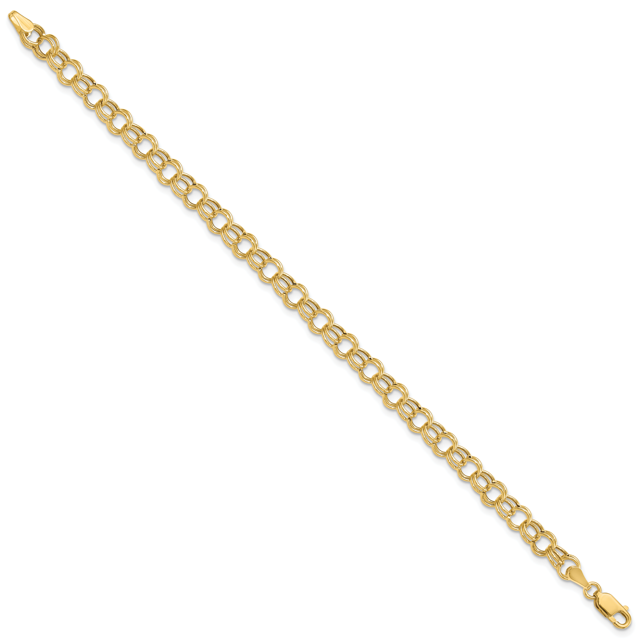 14k 6mm Hollow Double Link 7 inch Charm Bracelet DO541