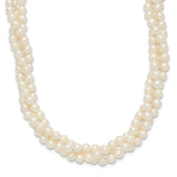 14k 6-7mm White Near-Round Freshwater Cultured Pearl 3-Strand 21 inch Necklace XF553