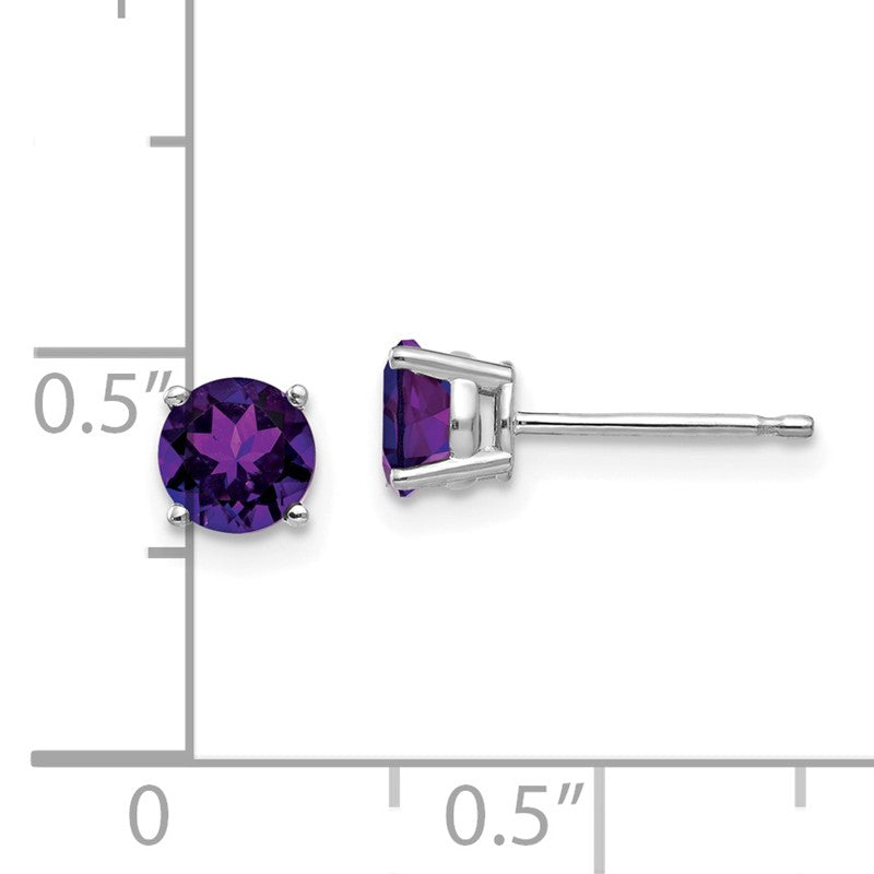 14k White Gold 5mm Round Amethyst Post Earrings XE72WAM