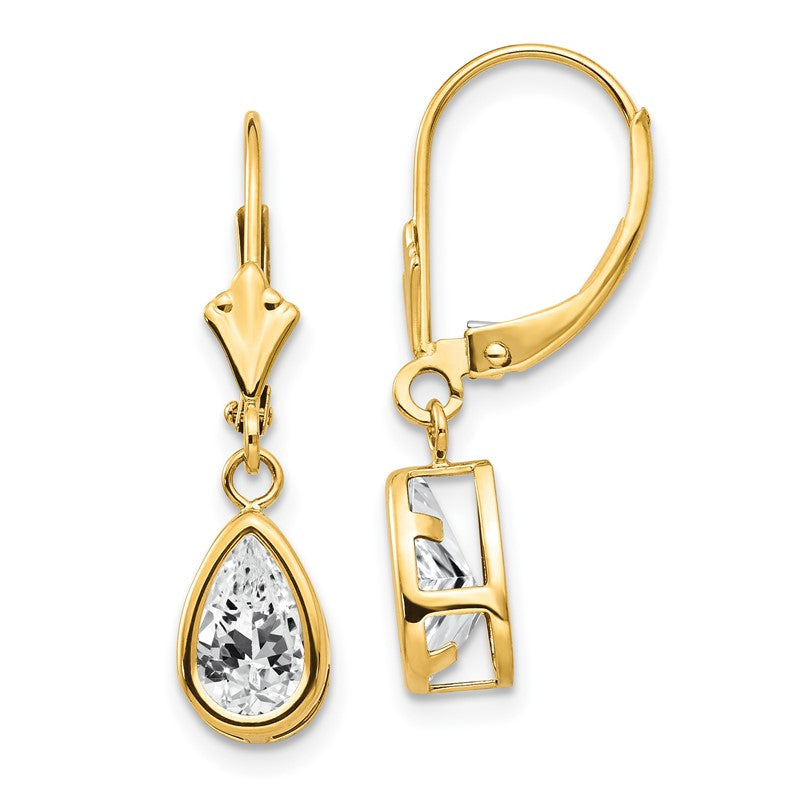 14k 8x5mm Pear Cubic Zirconia Bezel Leverback Dangle Earrings XLB103CZ
