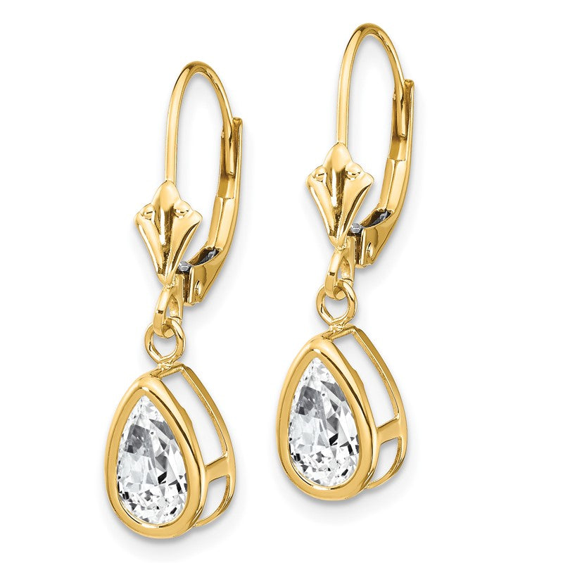14k 8x5mm Pear Cubic Zirconia Bezel Leverback Dangle Earrings XLB103CZ