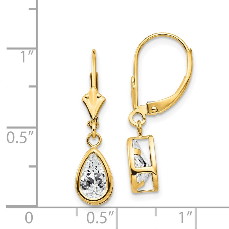 14k 8x5mm Pear Cubic Zirconia Bezel Leverback Dangle Earrings XLB103CZ