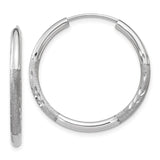 14k White Gold 2x20mm Satin Diamond-cut Endless Tube Hoop Earrings XY1202