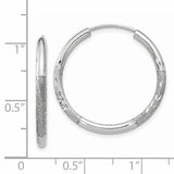 14k White Gold 2x20mm Satin Diamond-cut Endless Tube Hoop Earrings XY1202