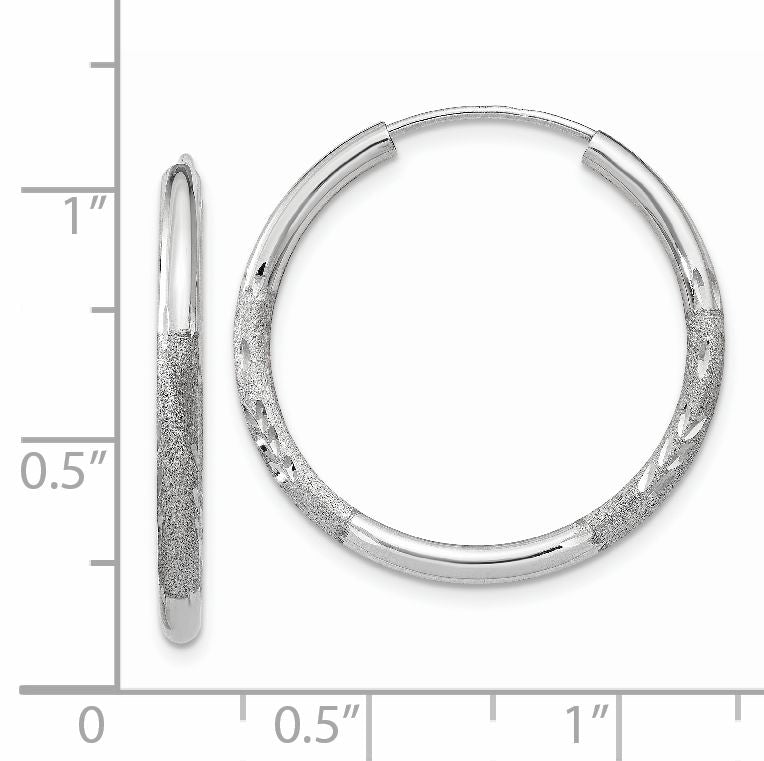 14k White Gold 2x20mm Satin Diamond-cut Endless Tube Hoop Earrings XY1202