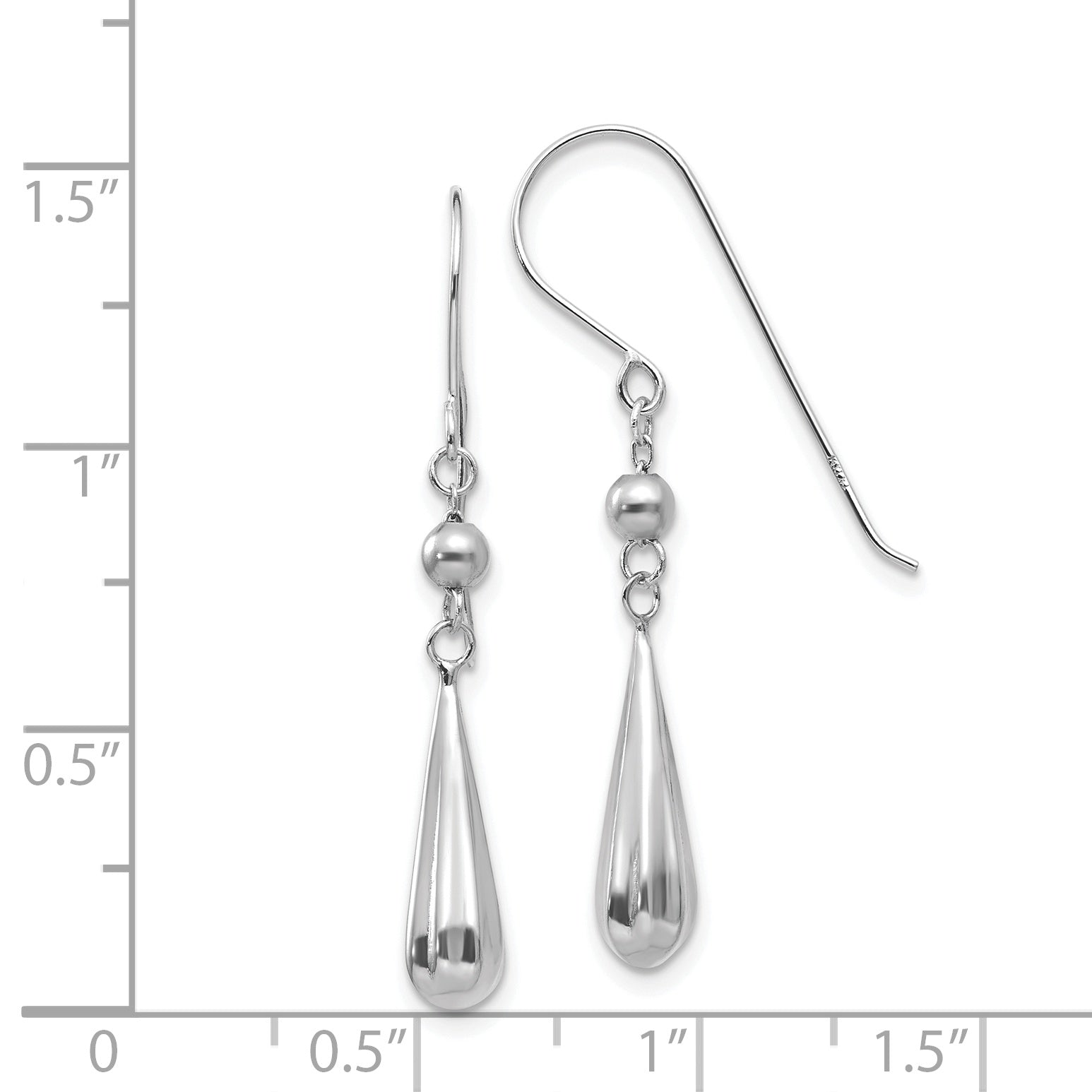 14K White Gold Grooved Puffed Teardrop Dangle French Hook Earrings TH933