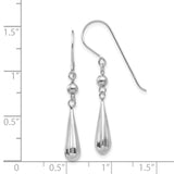 14K White Gold Grooved Puffed Teardrop Dangle French Hook Earrings TH933