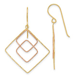 14k Two-tone Diamond-cut Graduated Square Drop French Hook Earrings TL1004