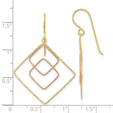 14k Two-tone Diamond-cut Graduated Square Drop French Hook Earrings TL1004